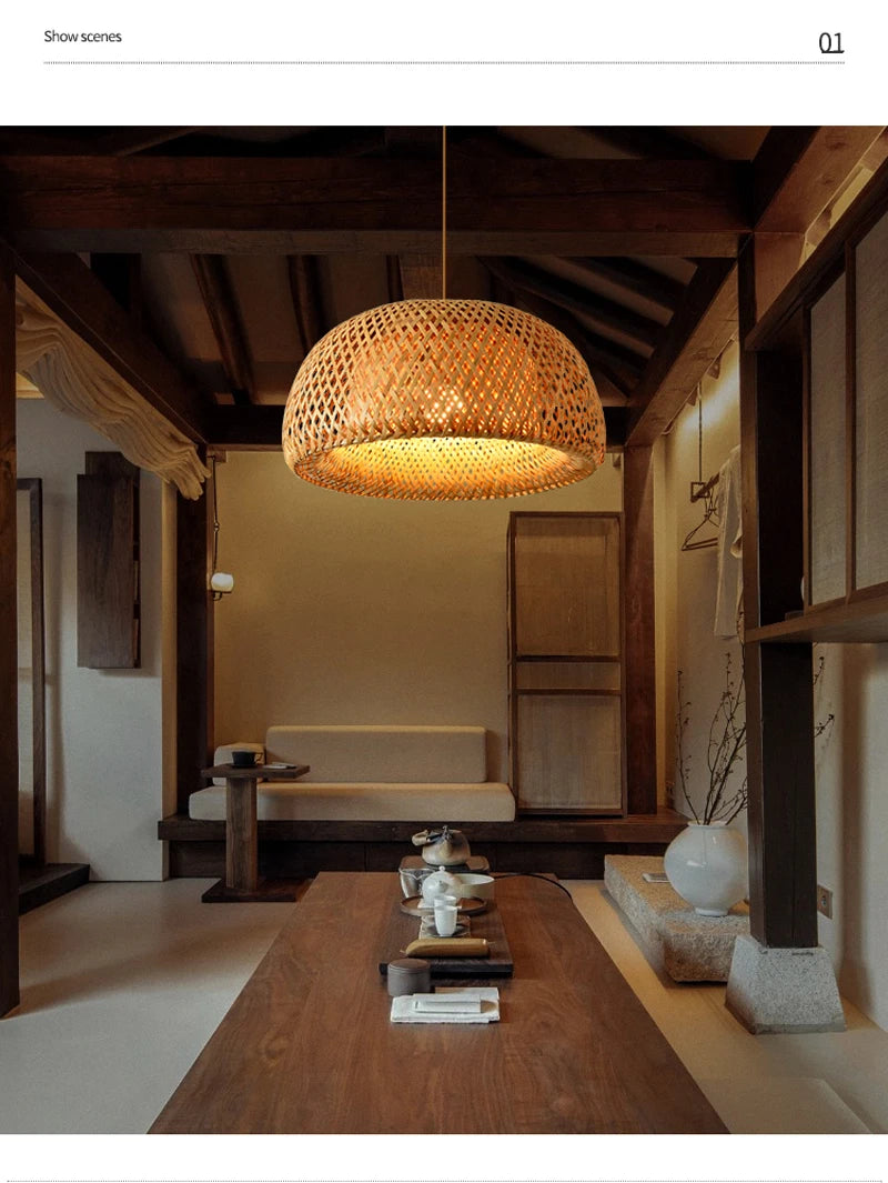 Bamboo Rattan Hanging Pendant Lamp Ceiling Light