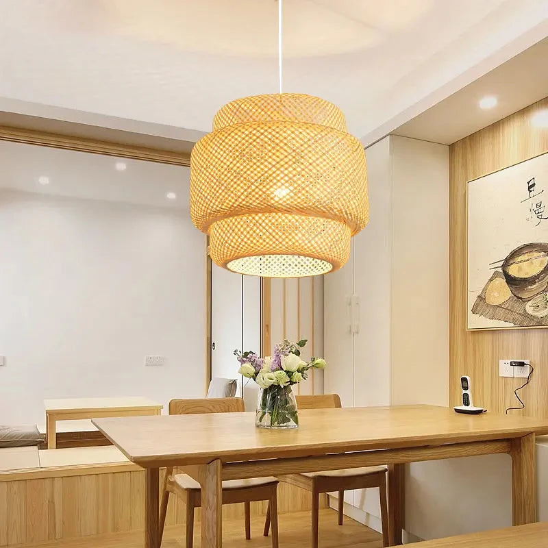 Hand-Knitted Chinese Style Bamboo Weaving Pendant Lamp