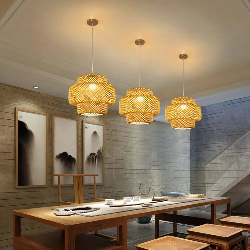 Hand-Knitted Chinese Style Bamboo Pendant Lamp