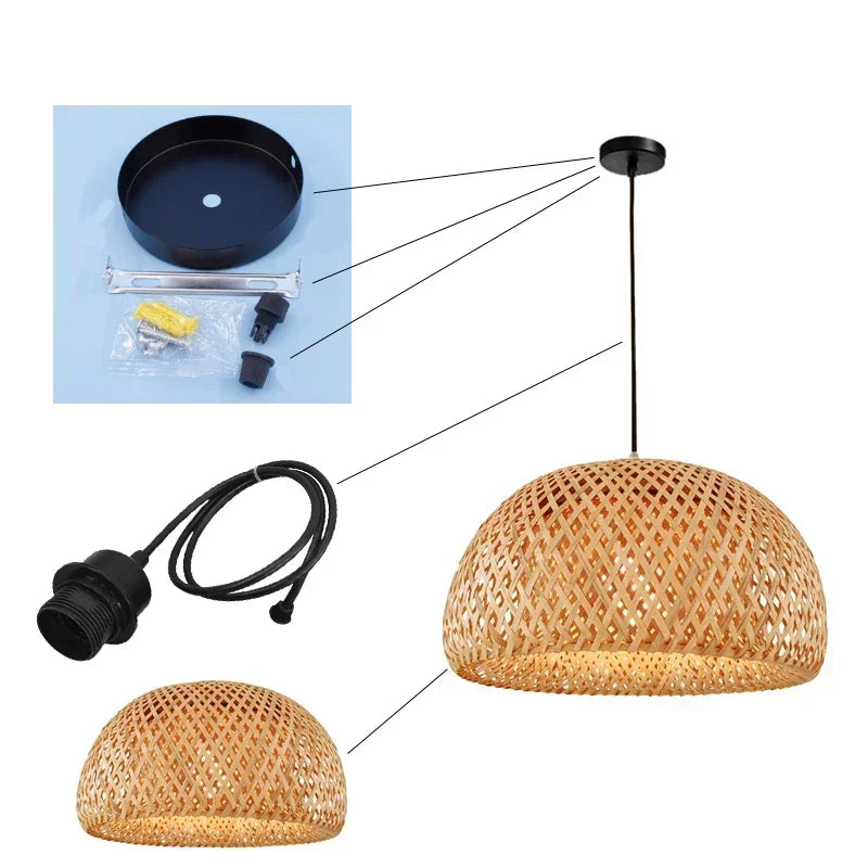 Bamboo Rattan Hanging Pendant Lamp Ceiling Light
