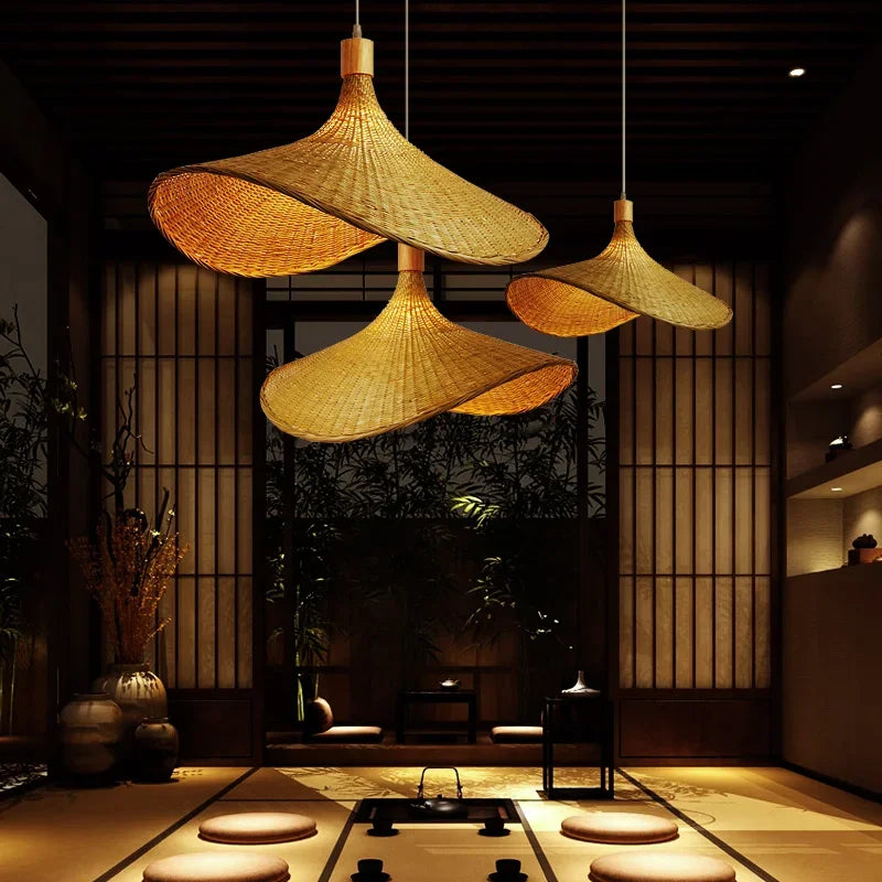 Hand-Knitted Chinese Style Bamboo Weaving Pendant Lamp