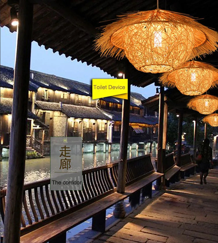 Bamboo Rattan Hanging Pendant Lamp Ceiling Light