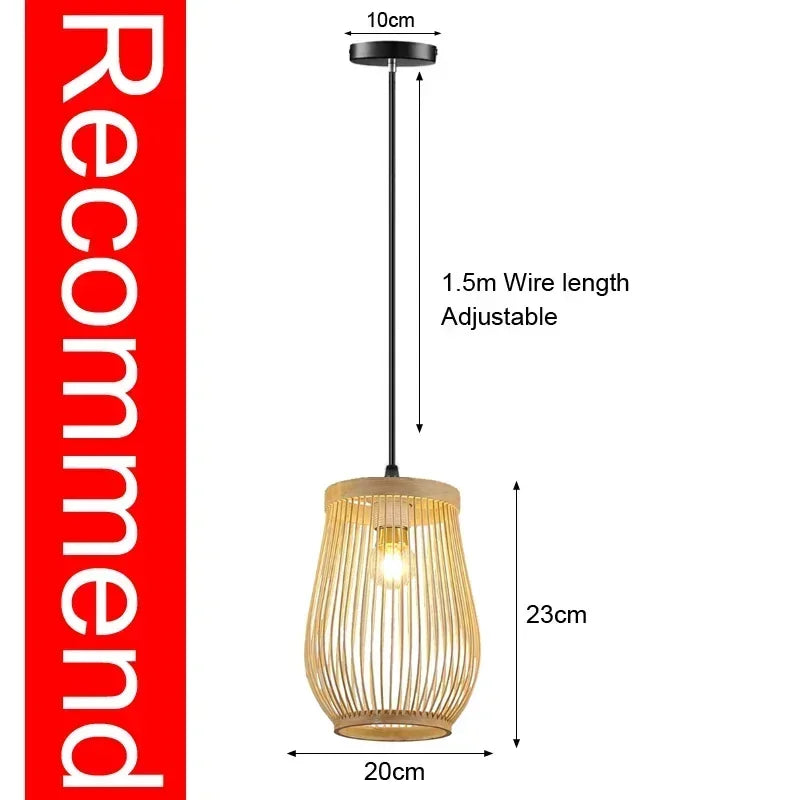 Bamboo Rattan Hanging Pendant Lamp Ceiling Light
