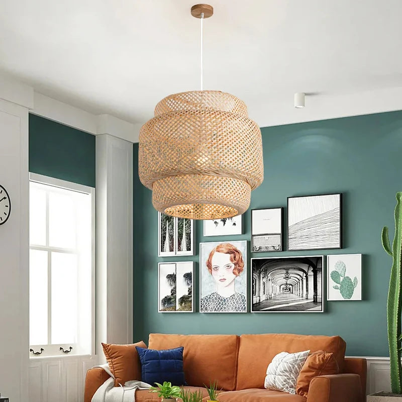 Hand-Knitted Chinese Style Bamboo Weaving Pendant Lamp