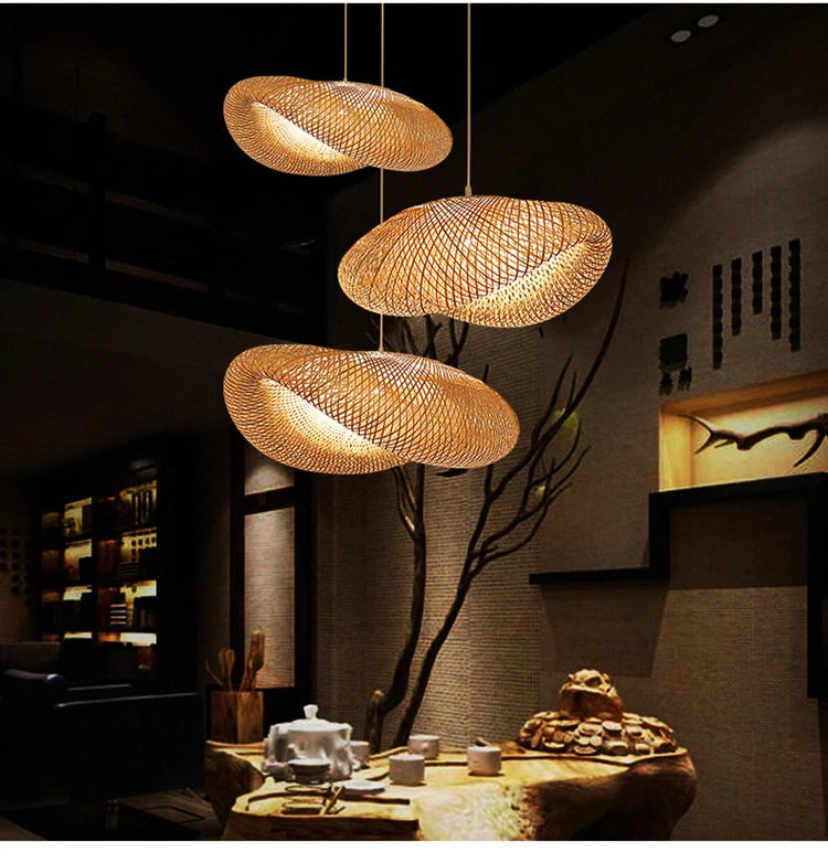 Bamboo Rattan Hanging Pendant Lamp Ceiling Light