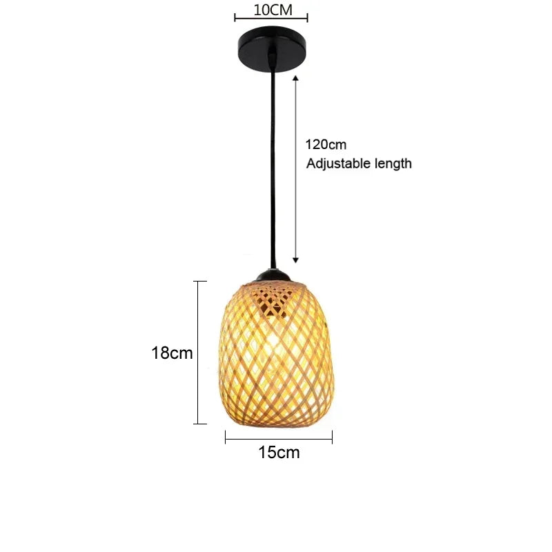 Bamboo Rattan Hanging Pendant Lamp Ceiling Light
