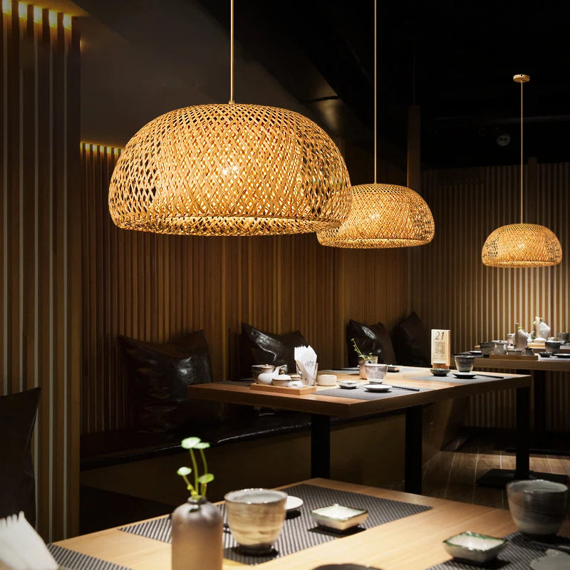 Hand-Knitted Chinese Style Bamboo Weaving Pendant Lamp