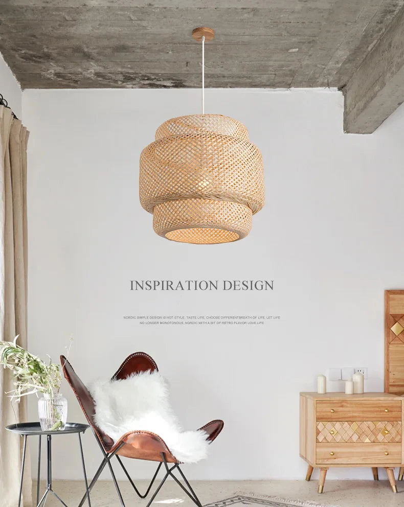 Hand-Knitted Chinese Style Bamboo Weaving Pendant Lamp