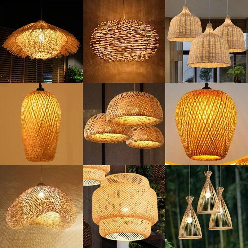 Bamboo Rattan Hanging Pendant Lamp Ceiling Light