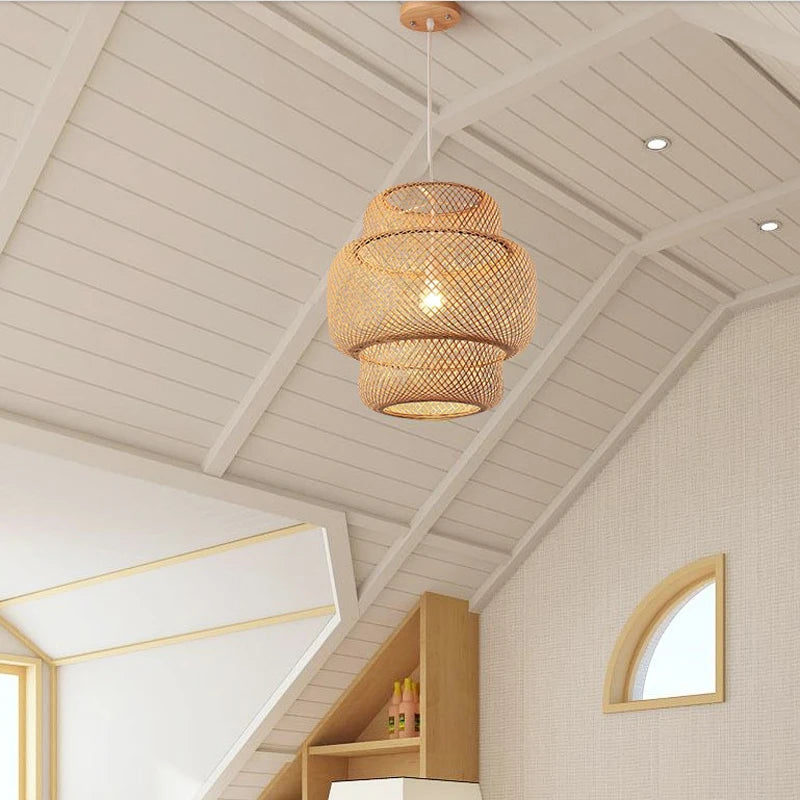 Bamboo Rattan Hanging Pendant Lamp Ceiling Light