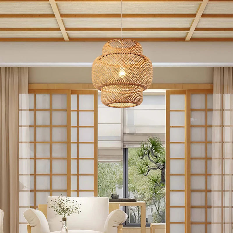 Bamboo Rattan Hanging Pendant Lamp Ceiling Light