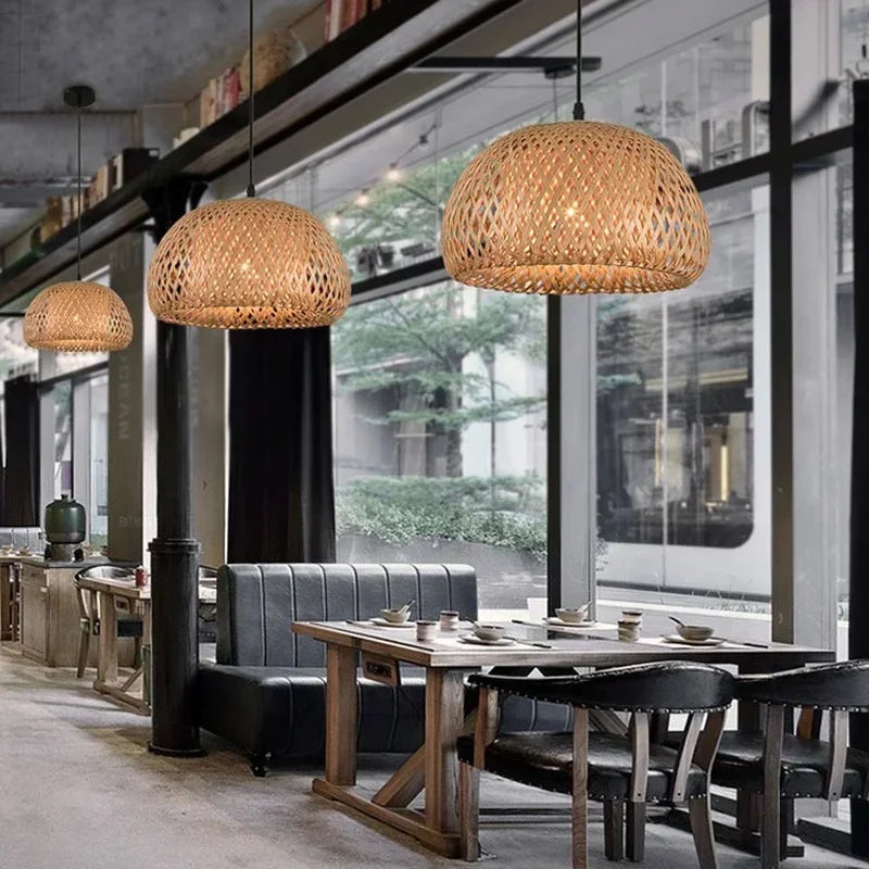 Bamboo Rattan Hanging Pendant Lamp Ceiling Light