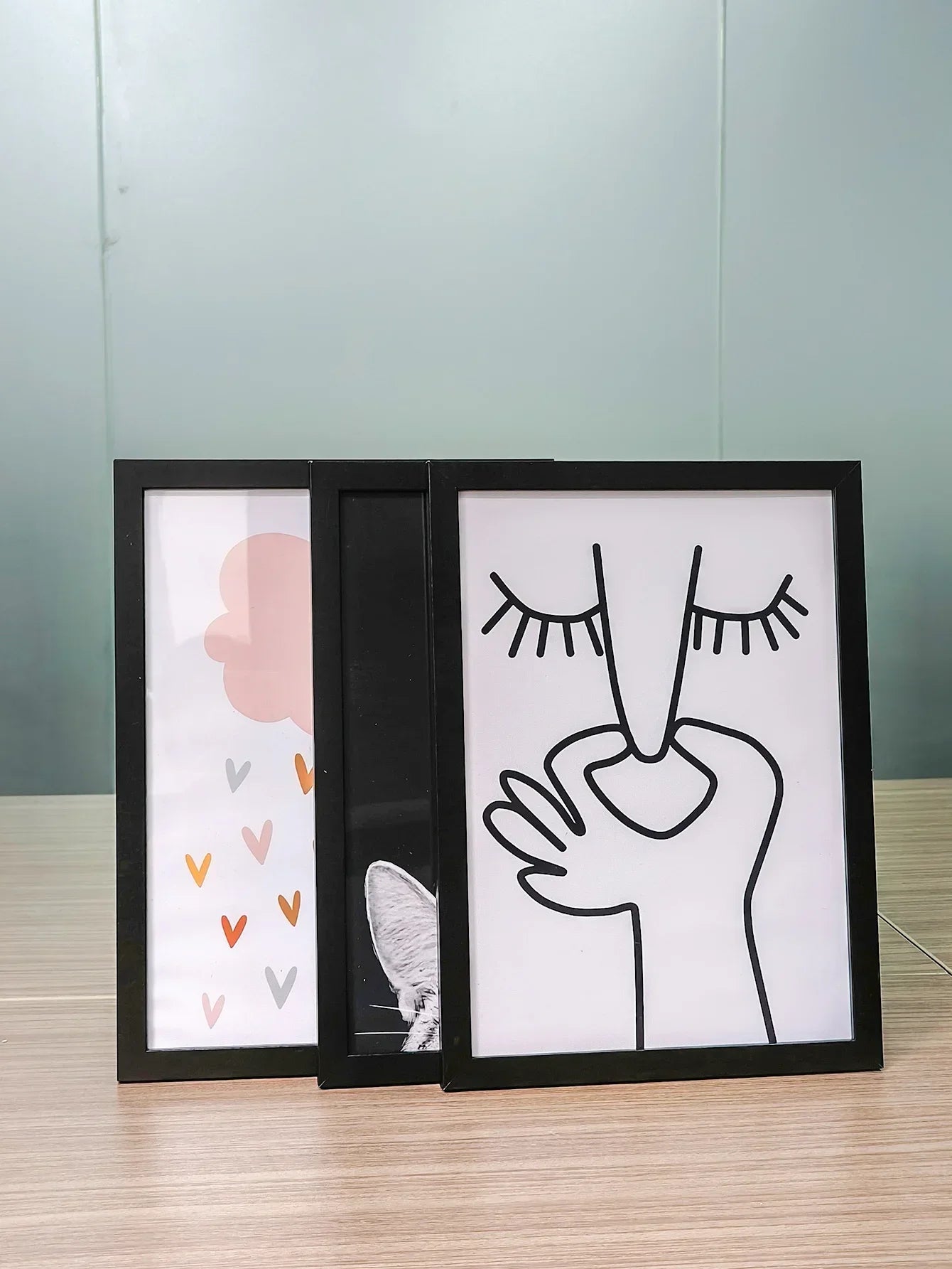 3-Piece Black, White & Apricot Solid Wood Photo Frame Set