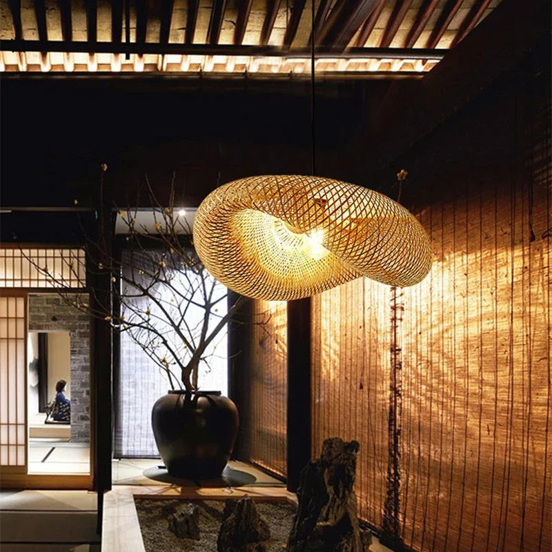 Hand-Knitted Chinese Style Bamboo Weaving Pendant Lamp