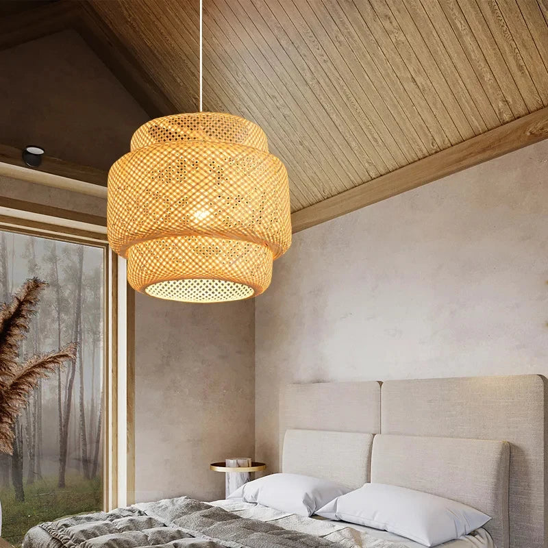 Hand-Knitted Chinese Style Bamboo Weaving Pendant Lamp