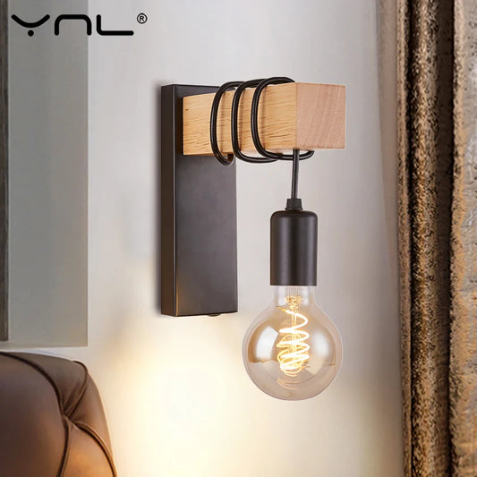 Retro Wood Wall Lamp Vintage Sconce with E27 Fixture